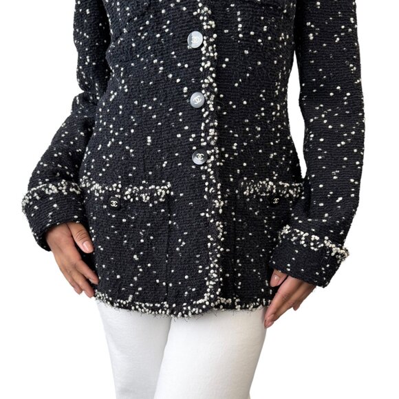 CHANEL Vintage 95A CC Logo Tweed Jacket Blazer #40 Black Wool Long [105651] - Picture 3 of 12